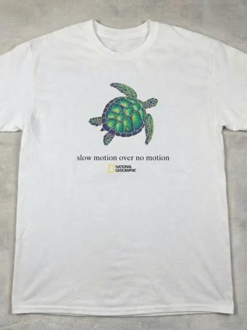 National Geographic White Tee with Green & Blue Turtle Graphic